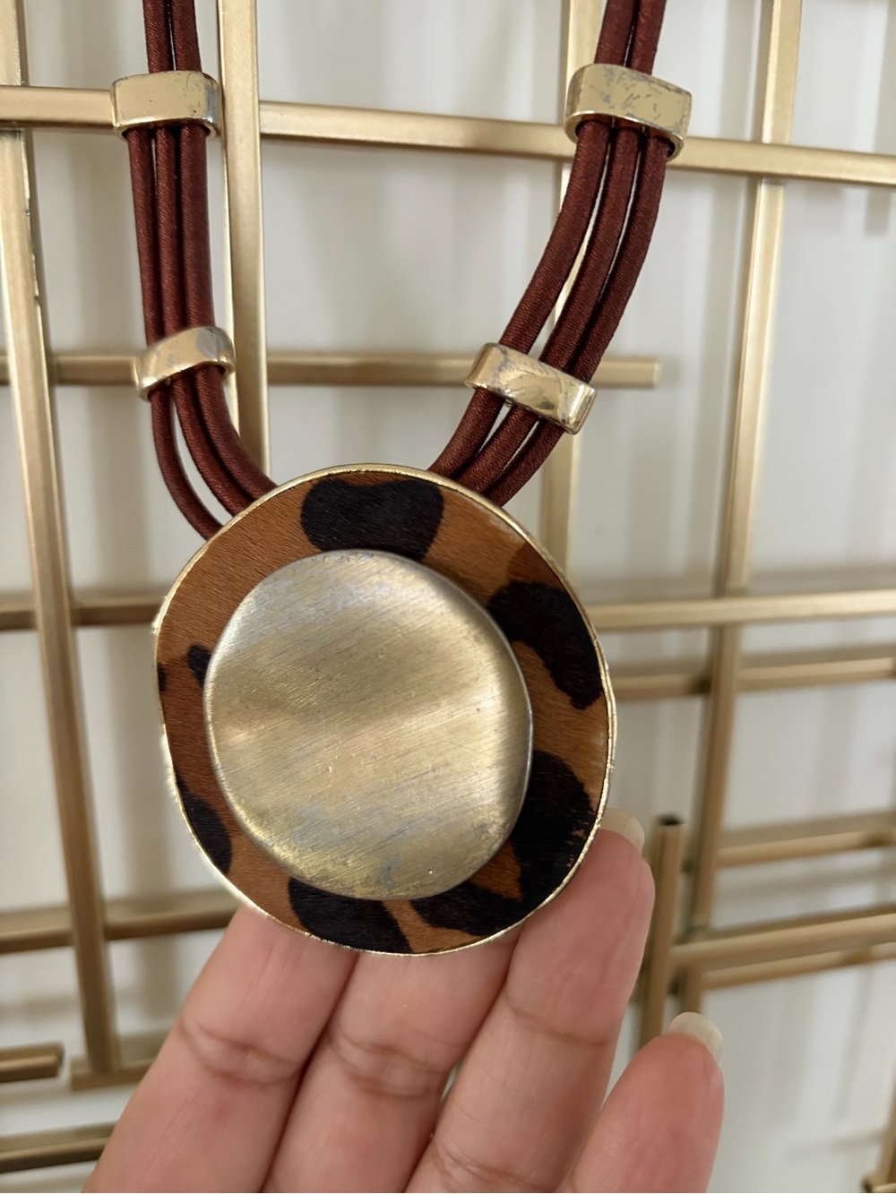 Leopard-Print Brown Statement Pendant Necklace